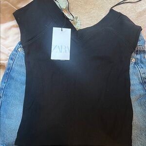 Zara Black Ribbed Camisole Top